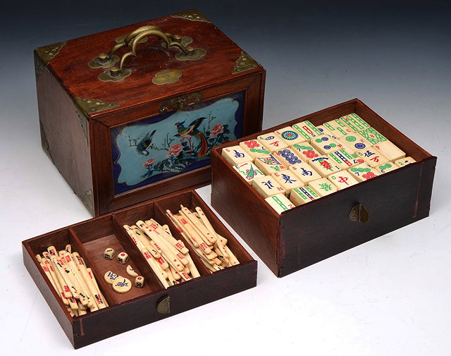 Appraisal: A MAH-JONGG SET housed within a hardwood chest with reversed