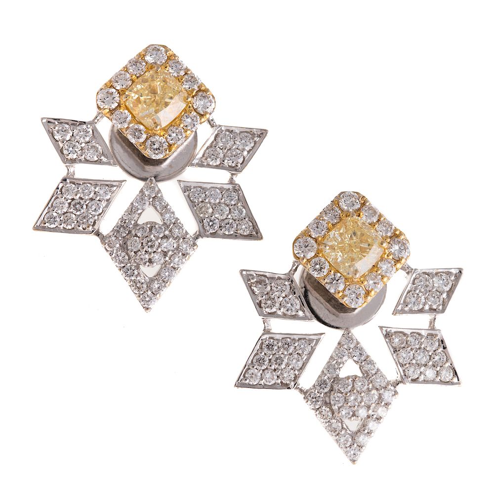 Appraisal: A Pair of Yellow White Diamond Earrings in K K