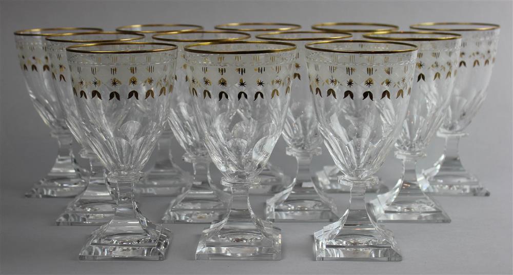 Appraisal: TWELVE GILT AND GLASS GOBLETS the tapering bowls with gilt