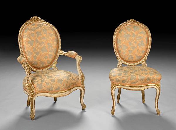 Appraisal: A Louis XV style painted and parcel gilt suite of