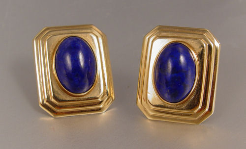 Appraisal: K LAPIS EARRINGS K yellow gold rectangular shaped earrings contain