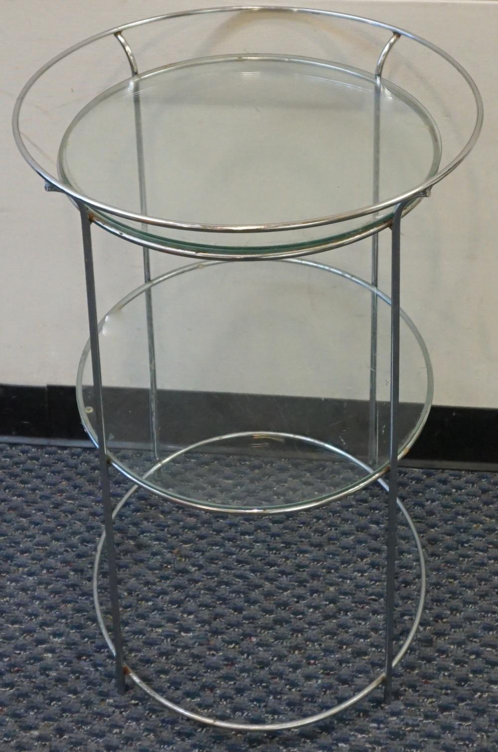 Appraisal: ROUND CHROME-PLATED TWO-TIER SIDE TABLE X IN X CM Round