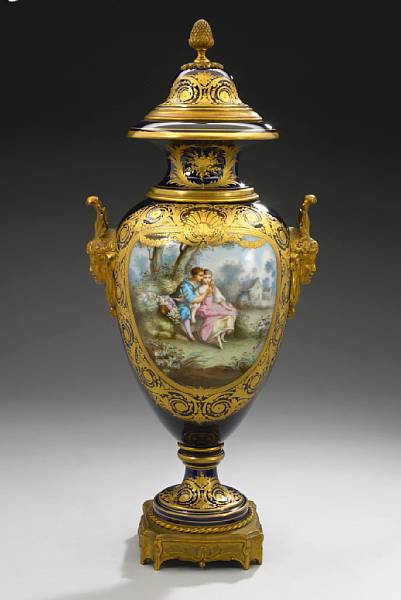 Appraisal: A Sevres style gilt bronze mounted porcelain urn late th