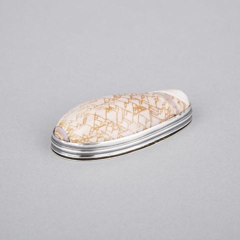 Appraisal: Engraved Silver Mounted Textile Cone Shell Snuff Box th century