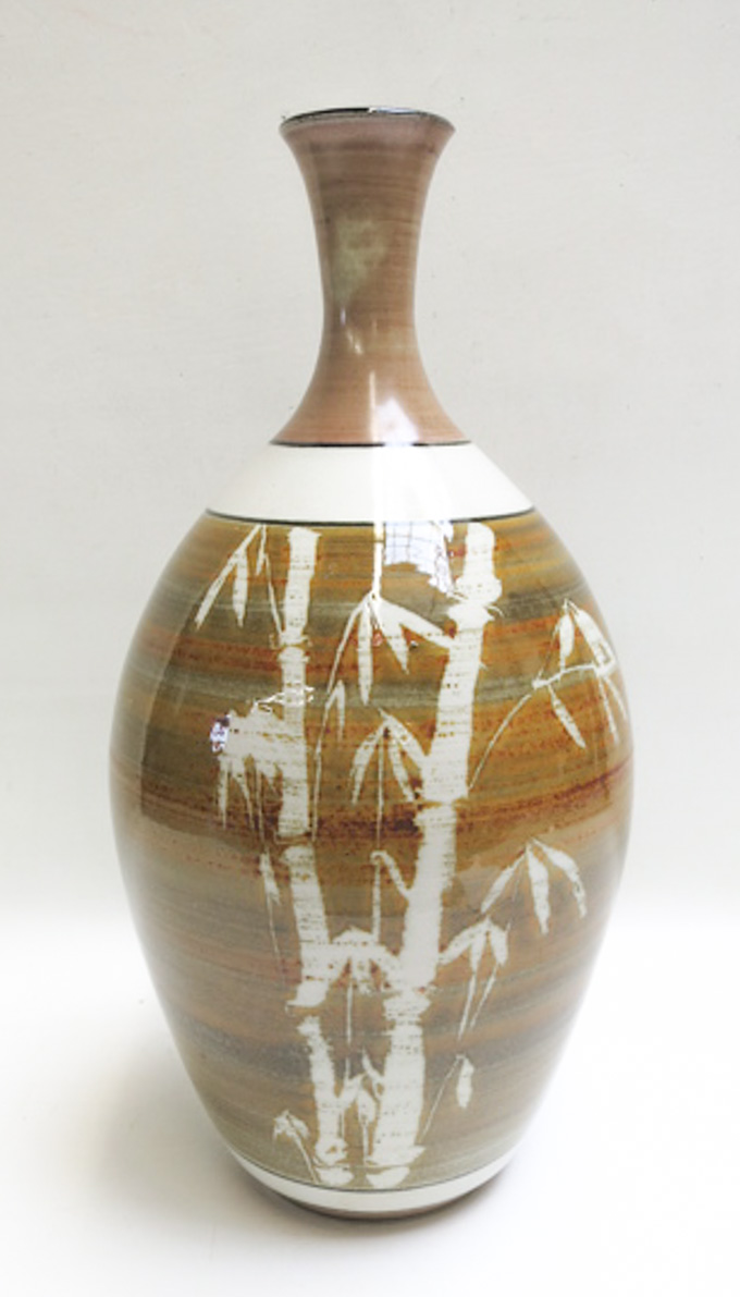 Appraisal: STUDIO ART POTTERY VASE having bamboo motif signed K O