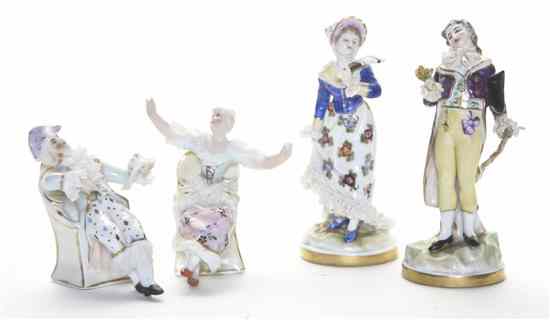 Appraisal: Four German Porcelain Figural Groups comprising a gentleman and a