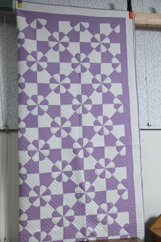 Appraisal: PIECED QUILT Hearts and Gizzards pattern in purple and white