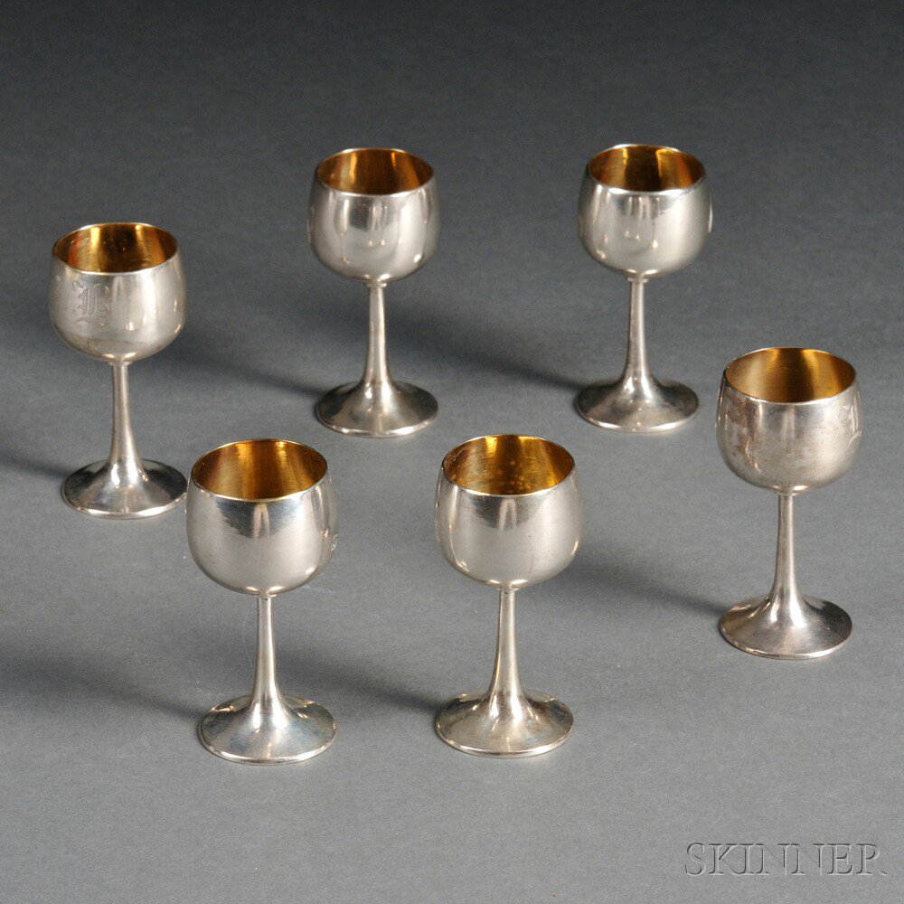 Appraisal: Set of Six Export Silver Cordials China early th century