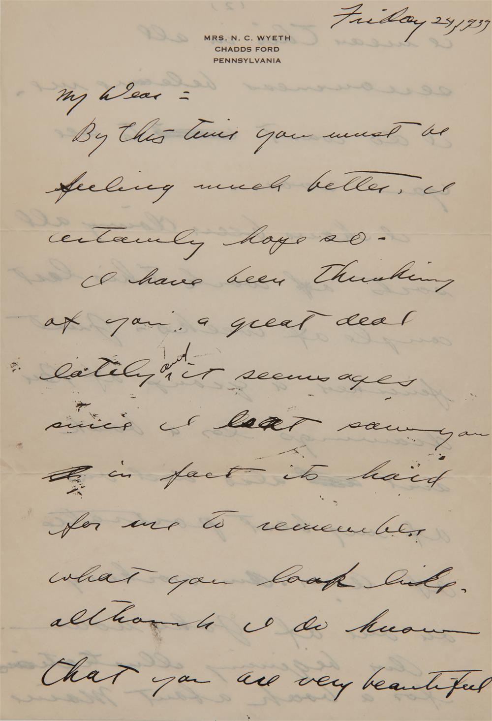 Appraisal: Letter from ANDREW WYETH American - to Alice Moore and