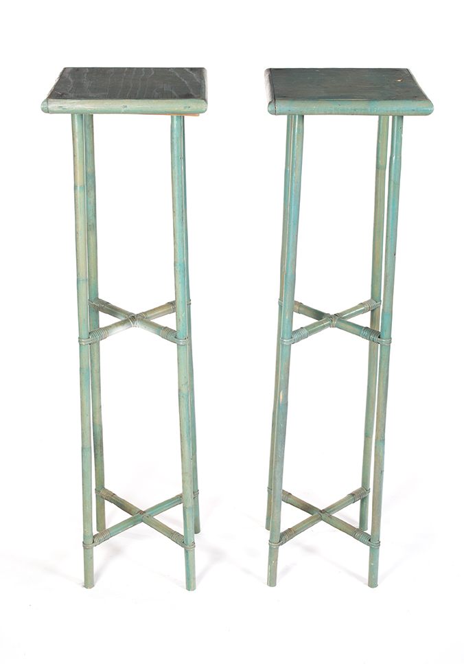 Appraisal: PAIR OF PAINTED PLANT STANDS Early th century Bamboo-style legs