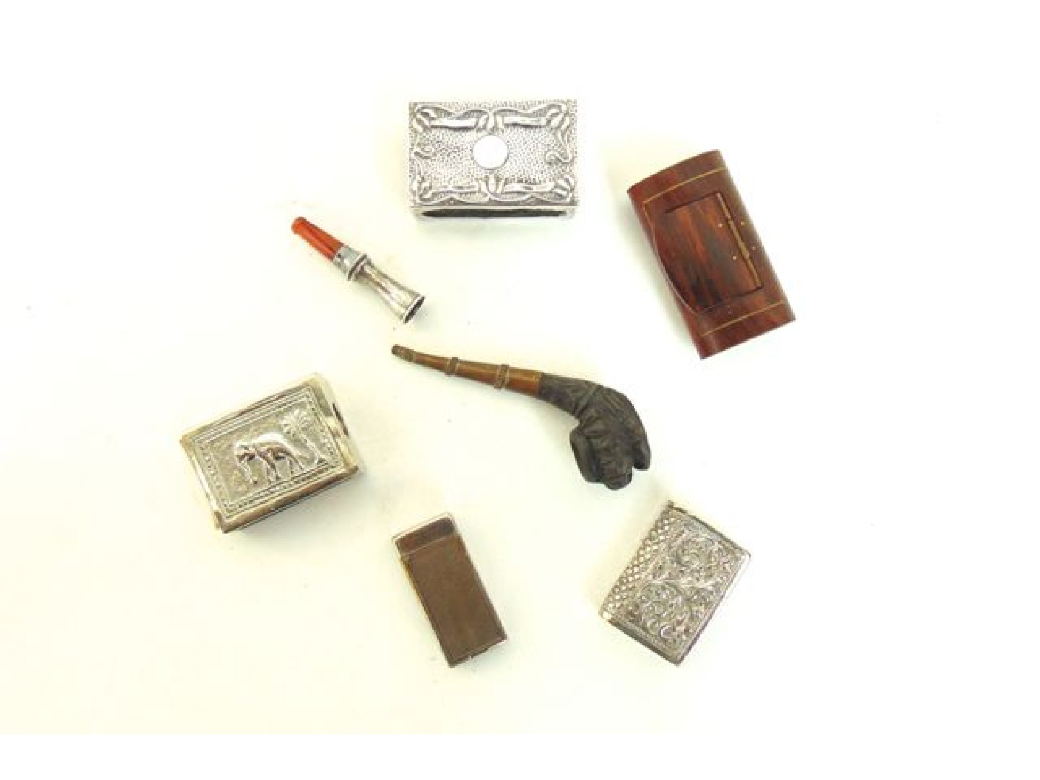 Appraisal: A silver match box case a further Indian example a