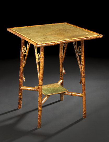 Appraisal: Anglo-Indian Bamboo and Decoupage Occasional Table ca and later the