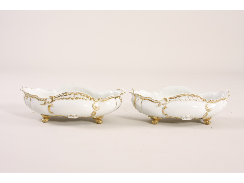 Appraisal: Pair of Paris Porcelain Center Bowls boat form with Rococo