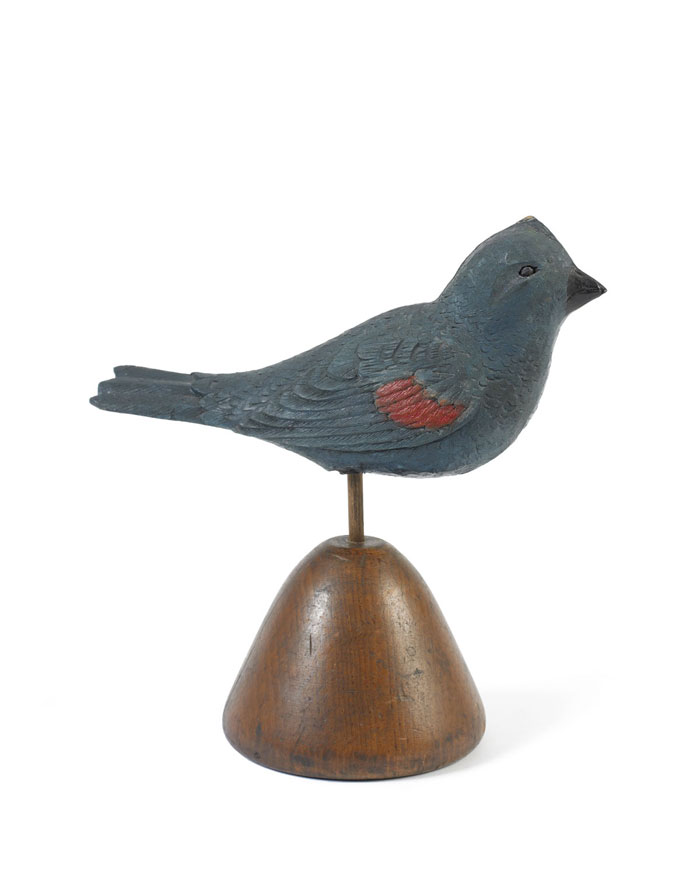 Appraisal: FOLK ART CARVED AND PAINTED BLUE BIRD ON CONICAL STAND