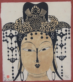 Appraisal: Yoshitoshi Mori Japanese - Head of Buddha Woodblock print on