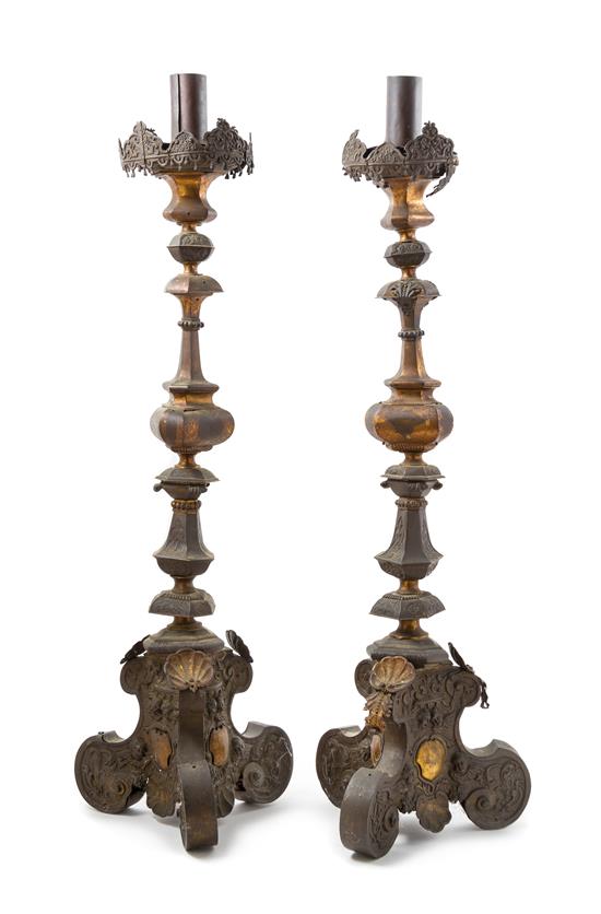 Appraisal: Sale Lot A Pair of Baroque Style Gilt Metal Pricket