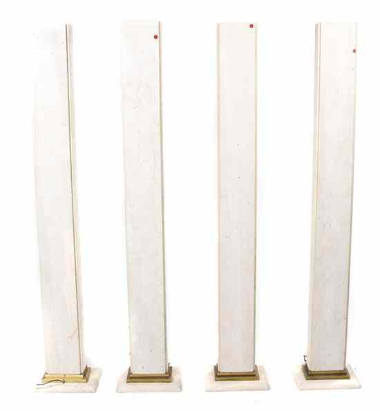 Appraisal: A Set of Four Travertine Marble and Bronze Mounted Torchieres