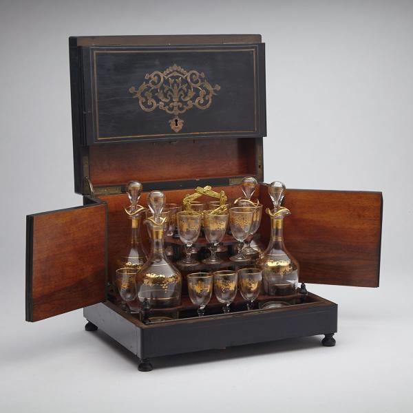 Appraisal: French Brass Inlaid Ebonized Rosewood Cave Liqueur mid th century