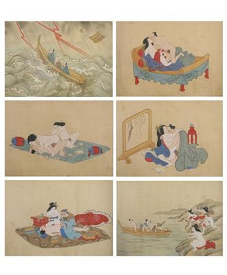 Appraisal: Erotic interest A Chinese hand scroll painting depicting twenty scenes