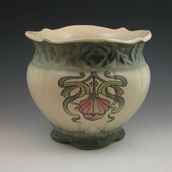 Appraisal: Roseville Decorated Creamware jardiniere Unmarked Chip and hairline to rim