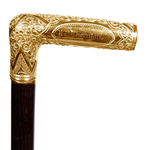 Appraisal: Gold Dress Cane Dated - An ornate gold-filled handle with