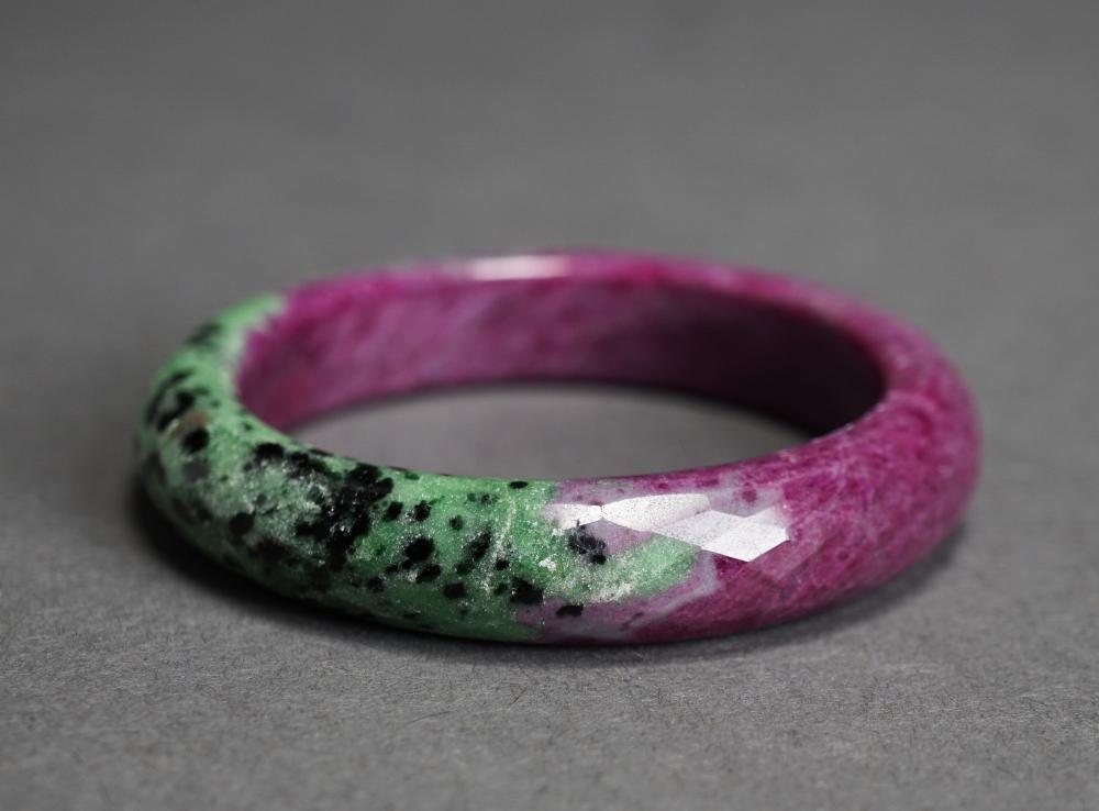 Appraisal: FACETED RUBY ZOISITE BANGLE BRACELET L APPROX IN W MMFaceted