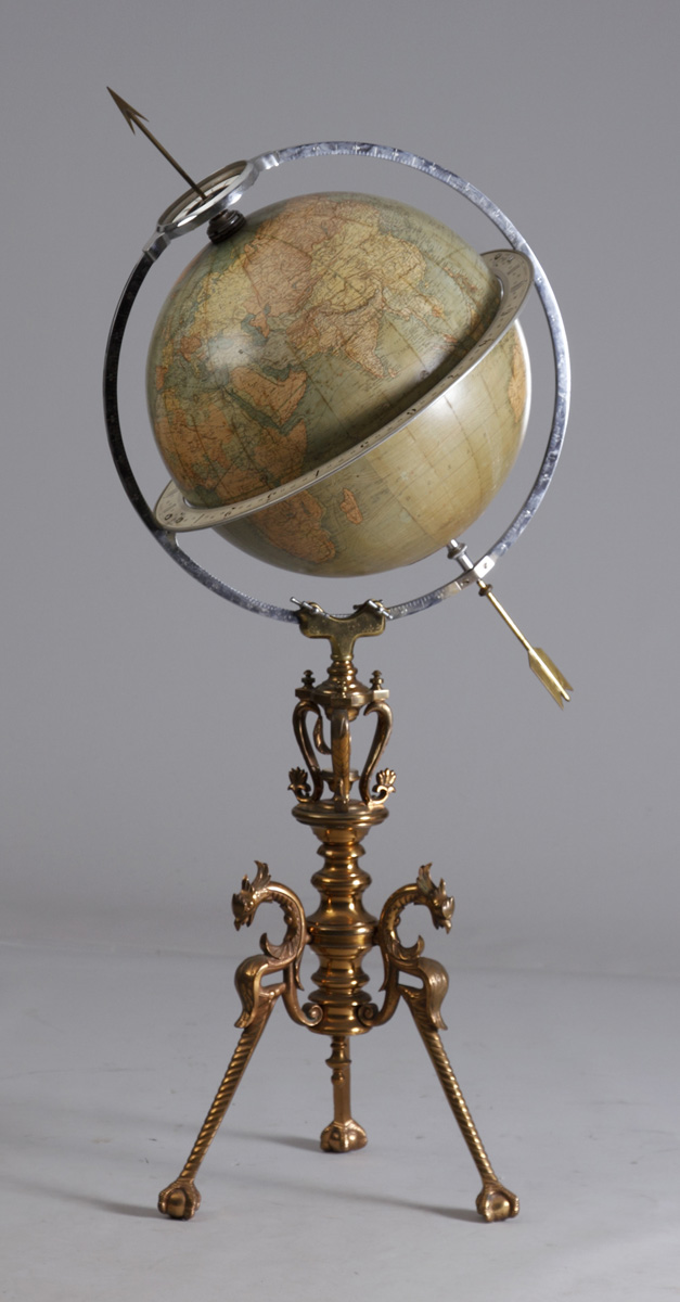 Appraisal: Juvet Time Globe Floor Model Clock Turned brass base with