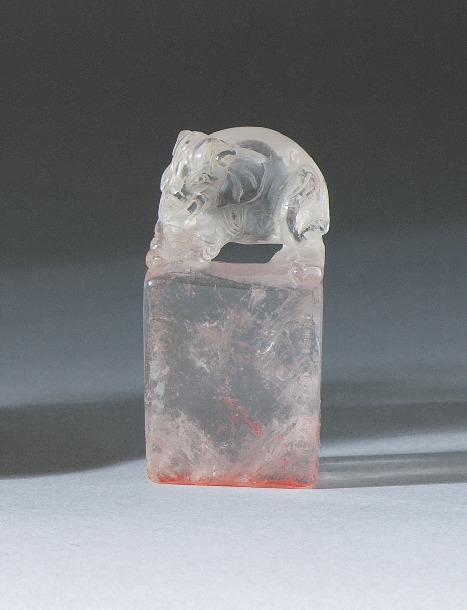 Appraisal: ROCK CRYSTAL SEAL th CenturyIn rectangular form with elephant finial