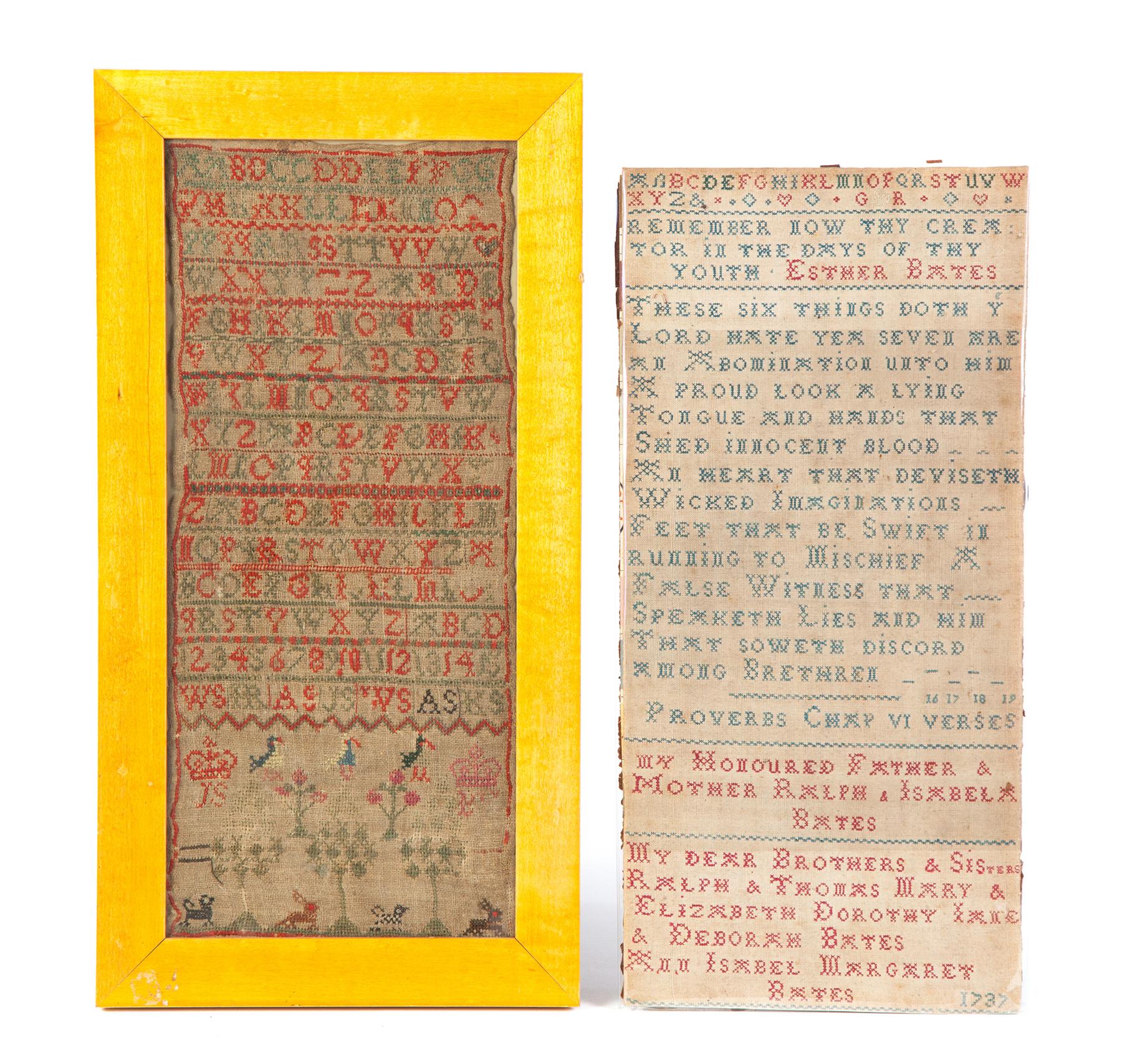 Appraisal: TWO SAMPLERS England dated silk on linen The names of