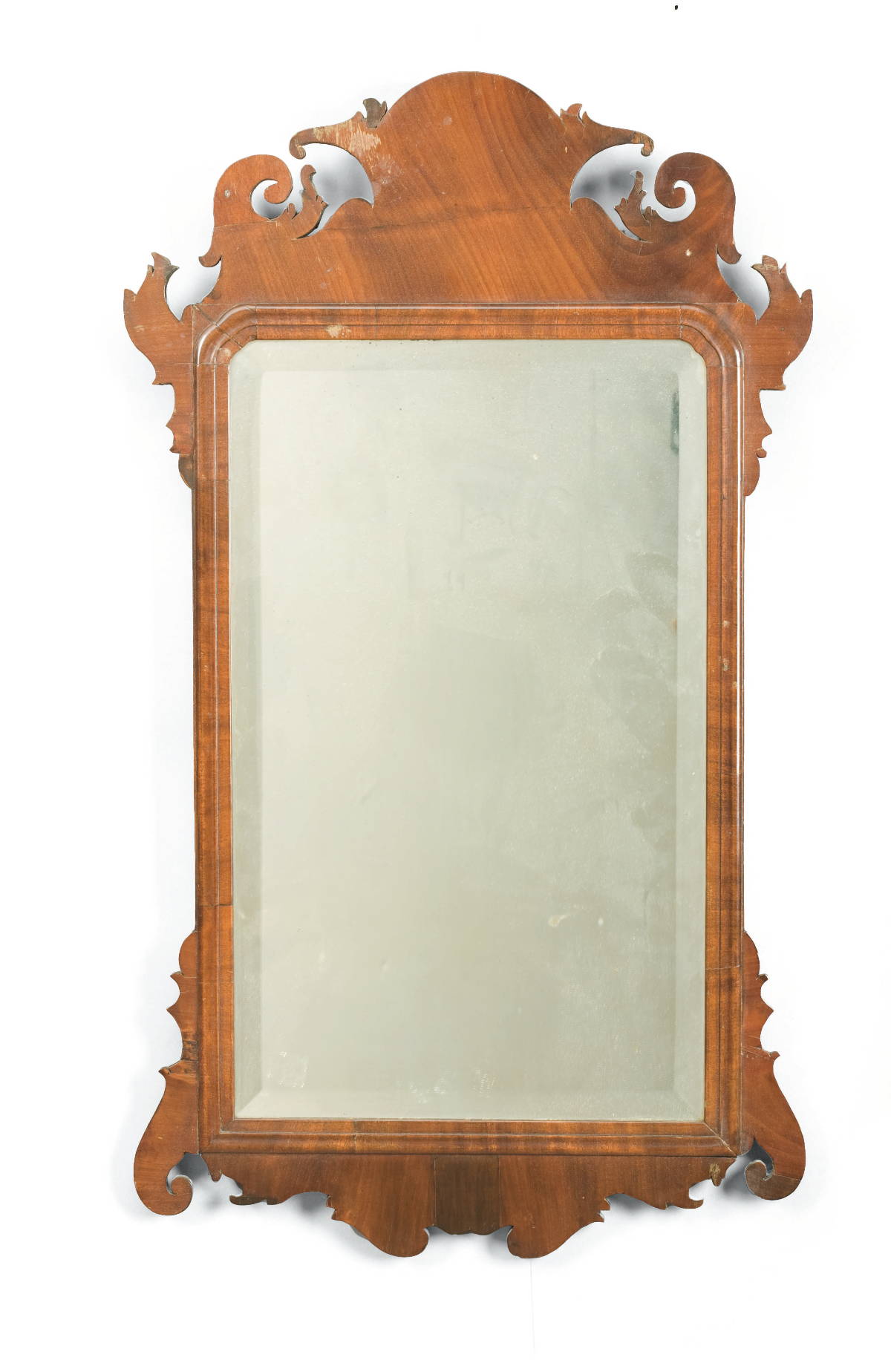 Appraisal: CHIPPENDALE MAHOGANY MIRROR WITH SHAPED CREST AND APRON x inches