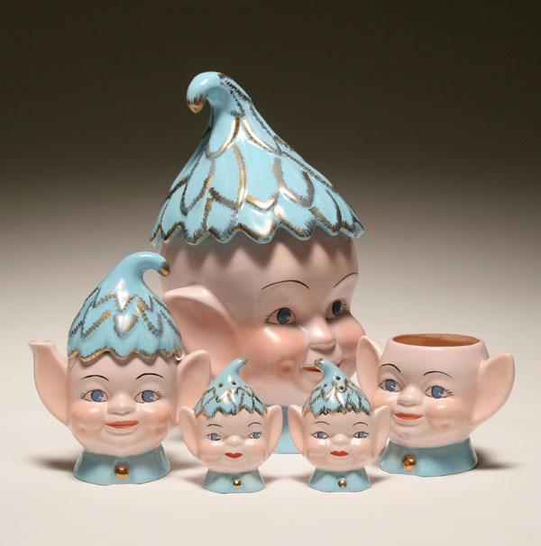 Appraisal: Vintage ceramic pixie cookie jar set including teapot sugar bowl