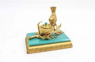 Appraisal: A French Gilt Bronze and Opaline Glass Inkwell early th