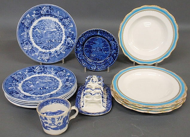 Appraisal: Group of porcelain and ceramic- th Staffordshire dish with blue