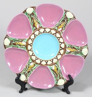 Appraisal: Minton majolica pink ground oyster plate Minton majolica pink ground