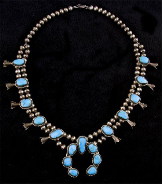 Appraisal: Native American Squash Blossom Necklace double row of silver beads