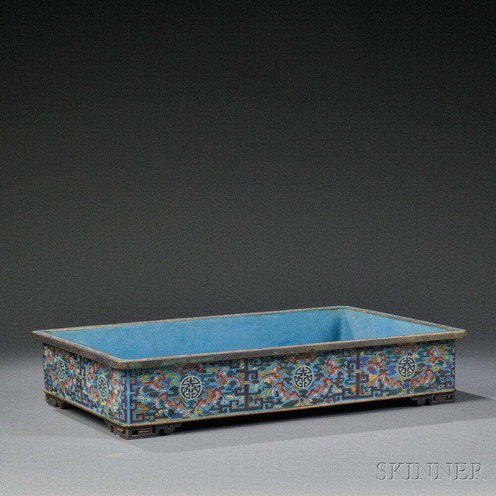 Appraisal: Rectangular Cloisonne Basin China th th century with openwork feet