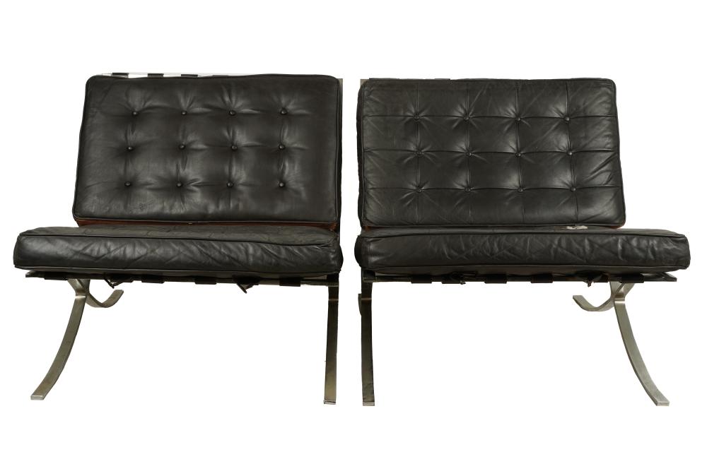 Appraisal: INDUSTRIA ARGENTINA PAIR CHROME LEATHER 'BARCELONA' CHAIRSstamped to undersides of