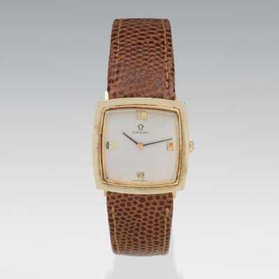 Appraisal: A Gentleman's Omega k Gold Watch k yellow gold cushion