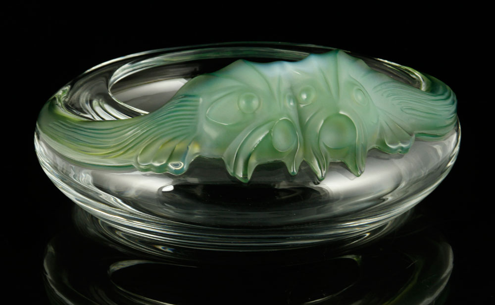 Appraisal: - Lalique Koi Bowl Lalique clear and green koi bowl