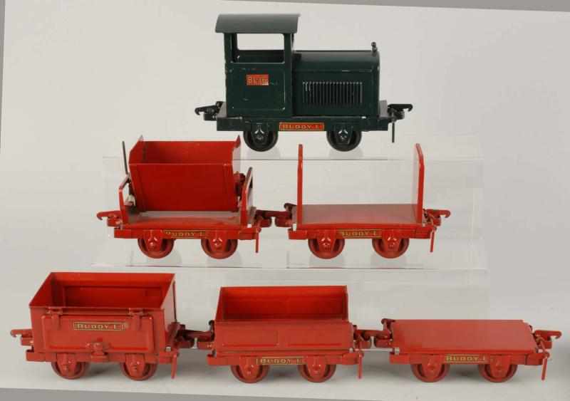 Appraisal: Pressed Steel Buddy L Industrial Train Set Description American Circa