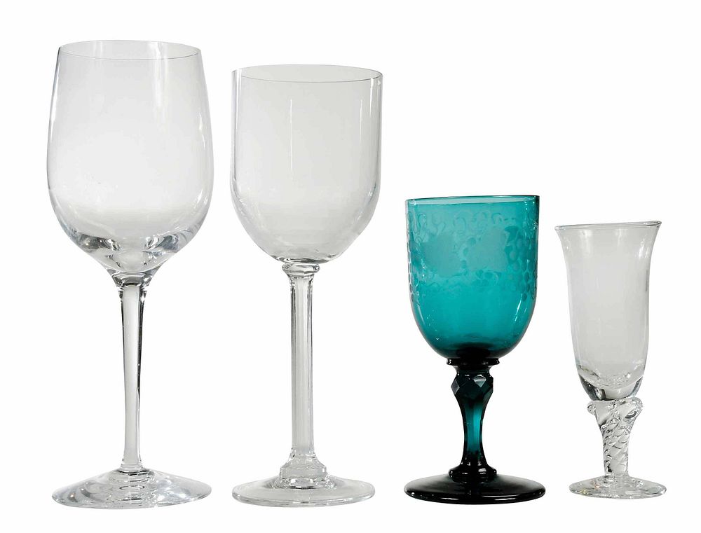 Appraisal: Pieces of Clear and Turquoise Stemware Continental American th st