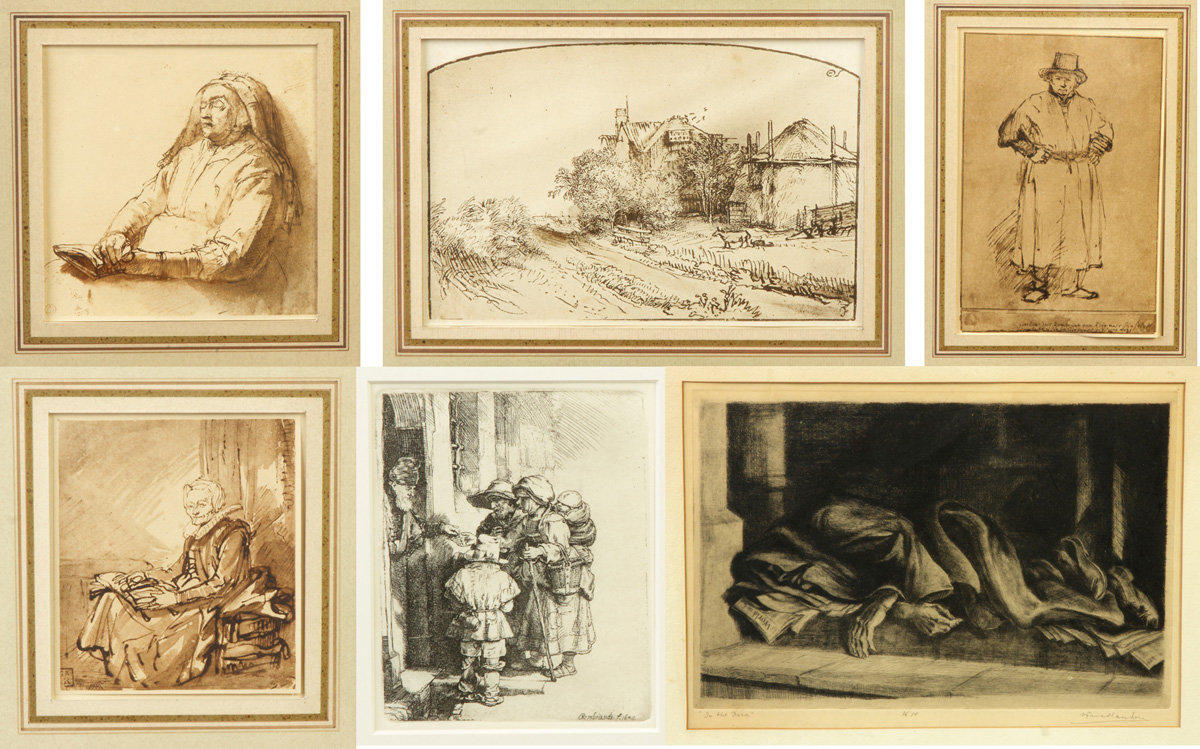 Appraisal: Group Misc Prints incl Rembrandt copies etchings sgn for Tom