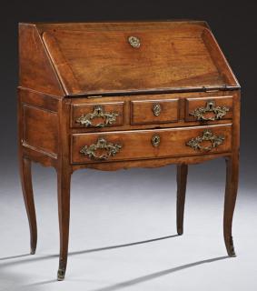 Appraisal: French Louis XV Style Carved Walnut Slant Front De French