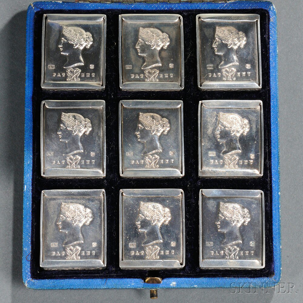 Appraisal: Boxed Set of Nine Victorian MacNeill's Patent Sterling Silver Stamp