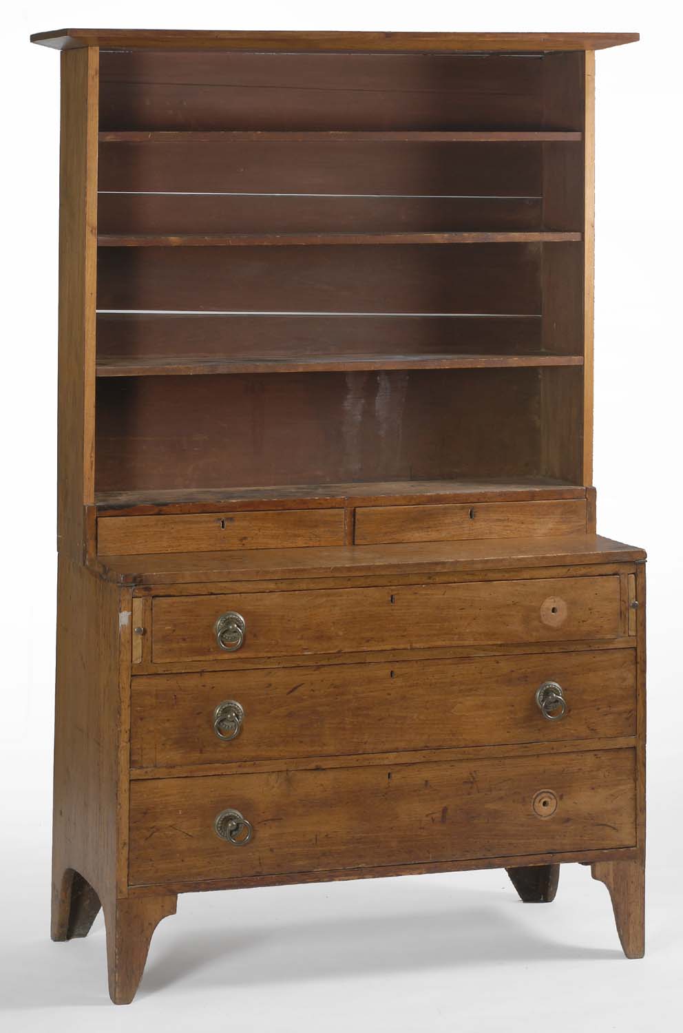 Appraisal: TH CENTURY TWO-PART SECRETARY CUPBOARD in maple and other woods