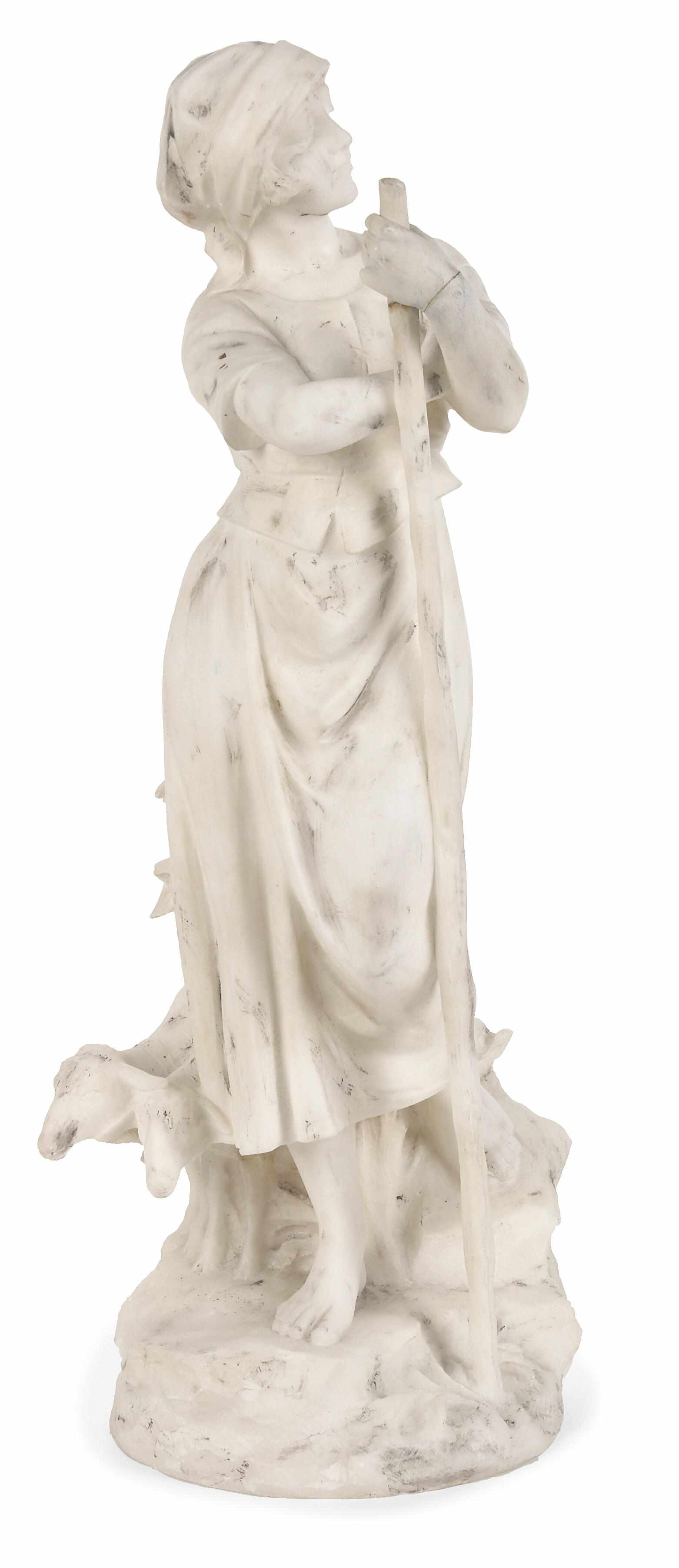 Appraisal: An Italian carved alabaster figure of a shepherdess with her