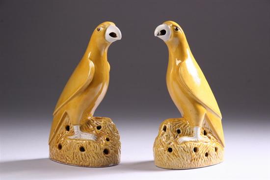 Appraisal: TWO CHINESE YELLOW PORCELAIN FIGURES OF BIRDS - in high