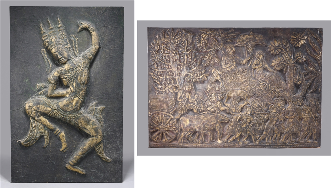 Appraisal: Two Indonesian framed artworks with designs in high-relief overall good