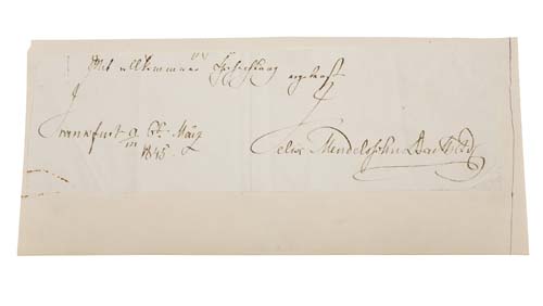 Appraisal: MENDELSSOHN-BARTHOLDY FELIX Clipped portion of an Autograph Letter Signed including