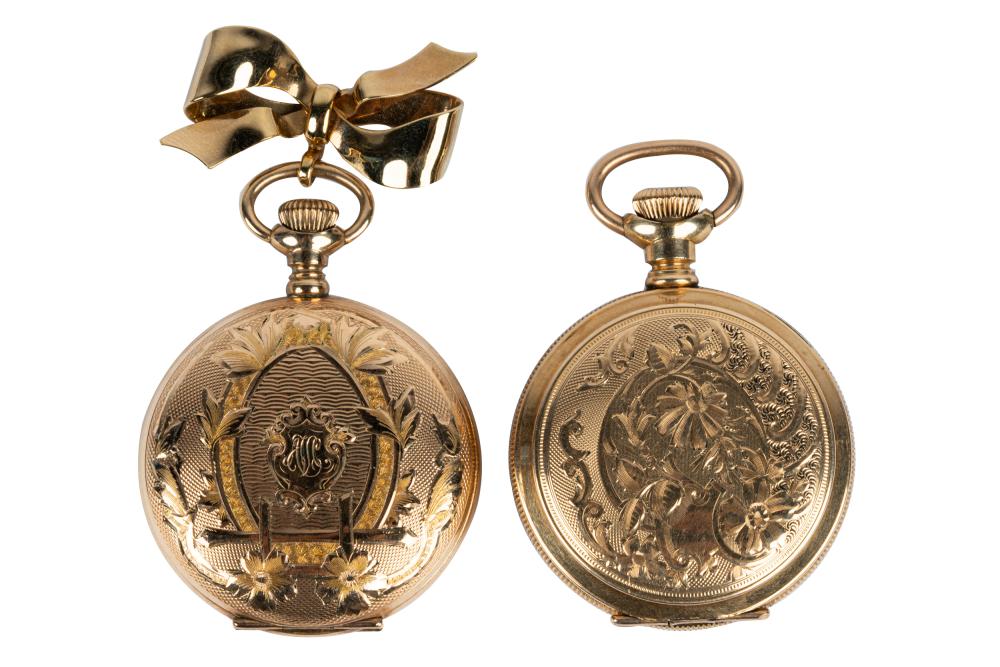 Appraisal: TWO ASSORTED HEAVY GOLDPLATE POCKETWATCHESthe Elgin watch having a sub-dial